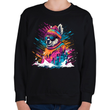 PRINTFASHION Láma sapkában - Gyerek pulóver - Fekete gyerek pulóver, kardigán