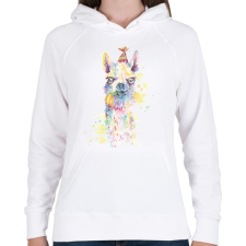 PRINTFASHION Láma vízfesték - Női kapucnis pulóver - Fehér női pulóver, kardigán