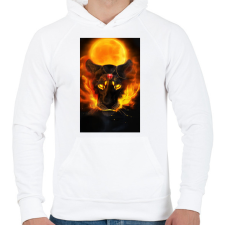 PRINTFASHION Lángoló oroszlán - Férfi kapucnis pulóver - Fehér férfi pulóver, kardigán