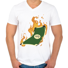 PRINTFASHION Lángoló pénz - Férfi V-nyakú póló - Fehér