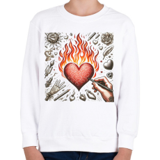 PRINTFASHION Lángoló Szív  - Gyerek pulóver - Fehér