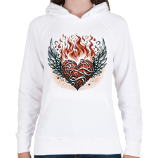 PRINTFASHION Lángoló Szív - Női kapucnis pulóver - Fehér női pulóver, kardigán