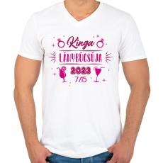 PRINTFASHION Lánnybúcsú - Névvel - Férfi V-nyakú póló - Fehér