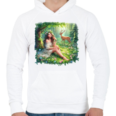 PRINTFASHION Lány az erdőben - Férfi kapucnis pulóver - Fehér