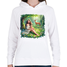 PRINTFASHION Lány az erdőben - Női kapucnis pulóver - Fehér női pulóver, kardigán