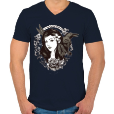 PRINTFASHION Lány és holló - Férfi V-nyakú póló - Sötétkék