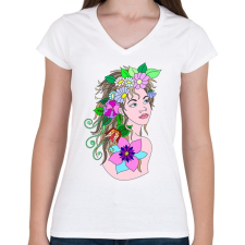 PRINTFASHION Lány - Női V-nyakú póló - Fehér női póló