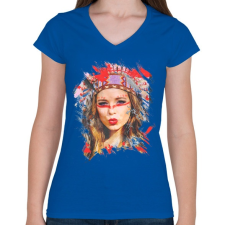 PRINTFASHION Lány - Női V-nyakú póló - Királykék női póló
