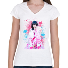 PRINTFASHION lány portré - Női V-nyakú póló - Fehér