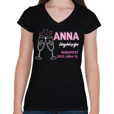 PRINTFASHION Lánybúcsú egyedi névvel - Női V-nyakú póló - Fekete
