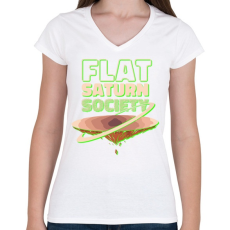PRINTFASHION Lapos szaturnusz  - Flat Saturn - Női V-nyakú póló - Fehér