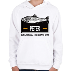 PRINTFASHION Lárhatáron a horgászok ásza - Névvel - Gyerek kapucnis pulóver - Fehér