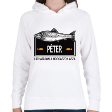 PRINTFASHION Lárhatáron a horgászok ásza - Névvel - Női kapucnis pulóver - Fehér női pulóver, kardigán