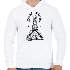 PRINTFASHION Lassan járj - Férfi kapucnis pulóver - Fehér férfi pulóver, kardigán