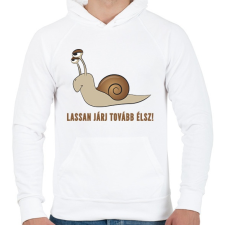 PRINTFASHION LASSAN JÁRJ TOVÁBB ÉLSZ - Férfi kapucnis pulóver - Fehér férfi pulóver, kardigán