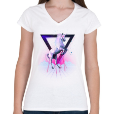 PRINTFASHION Last laser unicorn - Női V-nyakú póló - Fehér női póló