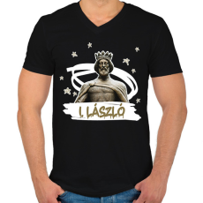 PRINTFASHION László király - Férfi V-nyakú póló - Fekete