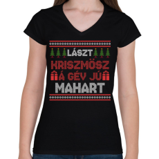 PRINTFASHION Lászt kriszmösz karácsonyi mintás fekete póló - Női V-nyakú póló - Fekete