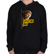 PRINTFASHION Láttam ám - Jézus mém - Gyerek kapucnis pulóver - Fekete