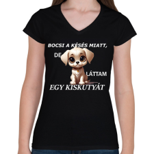 PRINTFASHION láttam egy kiskutyát - Női V-nyakú póló - Fekete női póló