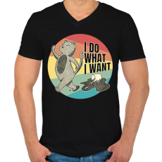 PRINTFASHION Lázadó macska - Férfi V-nyakú póló - Fekete