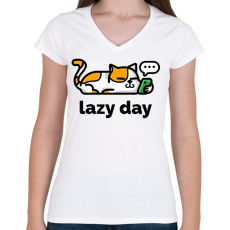 PRINTFASHION Lazy Day - Női V-nyakú póló - Fehér