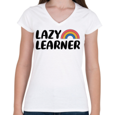 PRINTFASHION Lazy learner (Black) - Női V-nyakú póló - Fehér