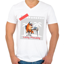 PRINTFASHION Lazy Monday - Férfi V-nyakú póló - Fehér férfi póló