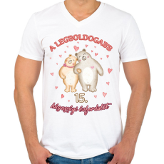 PRINTFASHION Legboldogabb évforduló - Férfi V-nyakú póló - Fehér