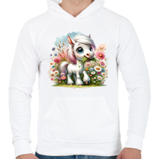 PRINTFASHION Legelésző fehér póni - Férfi kapucnis pulóver - Fehér férfi pulóver, kardigán