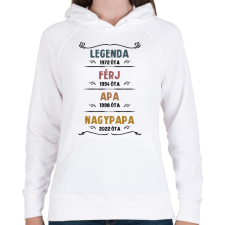 PRINTFASHION Legenda, férj, apa, nagypapa - Női kapucnis pulóver - Fehér női pulóver, kardigán