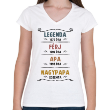 PRINTFASHION Legenda, férj, apa, nagypapa - Női V-nyakú póló - Fehér női póló