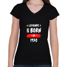 PRINTFASHION Legends are born in 1970 - Női V-nyakú póló - Fekete női póló