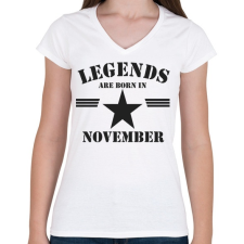 PRINTFASHION Legends are born in november - Női V-nyakú póló - Fehér női póló