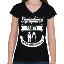 PRINTFASHION Legénybúcsú - Női V-nyakú póló - Fekete női póló