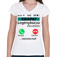 PRINTFASHION legénybúcsú telefonos csapat - Női V-nyakú póló - Fehér