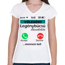 PRINTFASHION legénybúcsú telefonos vőlegény - Női V-nyakú póló - Fehér női póló