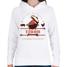PRINTFASHION Legfinomabb ételek mestere - Névvel - Női kapucnis pulóver - Fehér