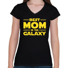 PRINTFASHION Legjobb anya a Galaxisban - Női V-nyakú póló - Fekete