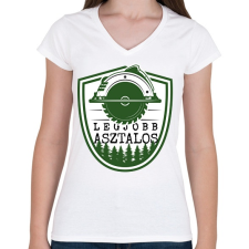 PRINTFASHION Legjobb asztalos - zöld - Női V-nyakú póló - Fehér női póló