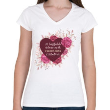 PRINTFASHION Legjobb édesanyák február - Női V-nyakú póló - Fehér női póló