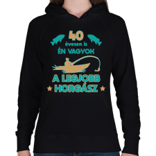 PRINTFASHION Legjobb horgász - egyedi számmal - Női kapucnis pulóver - Fekete női pulóver, kardigán