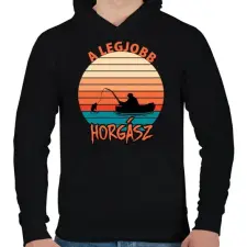PRINTFASHION Legjobb horgász - Férfi kapucnis pulóver - Fekete férfi pulóver, kardigán