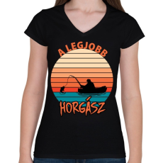 PRINTFASHION Legjobb horgász - Női V-nyakú póló - Fekete