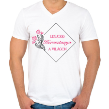 PRINTFASHION Legjobb keresztanya a világon - Férfi V-nyakú póló - Fehér férfi póló