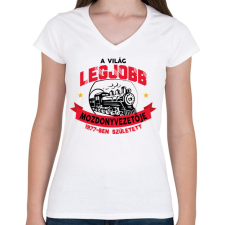 PRINTFASHION Legjobb mozdonyvezető - Évszámmal - Női V-nyakú póló - Fehér női póló