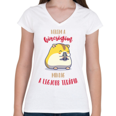 PRINTFASHION Legjobb terápia - A hörcsögöm - Női V-nyakú póló - Fehér