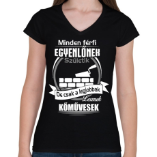 PRINTFASHION Legjobbak lesznek kőművesek - Női V-nyakú póló - Fekete