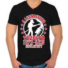 PRINTFASHION Legnagyobb tűzoltó - Évszámmal - Férfi V-nyakú póló - Fekete férfi póló
