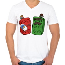 PRINTFASHION Lego család - Férfi V-nyakú póló - Fehér férfi póló